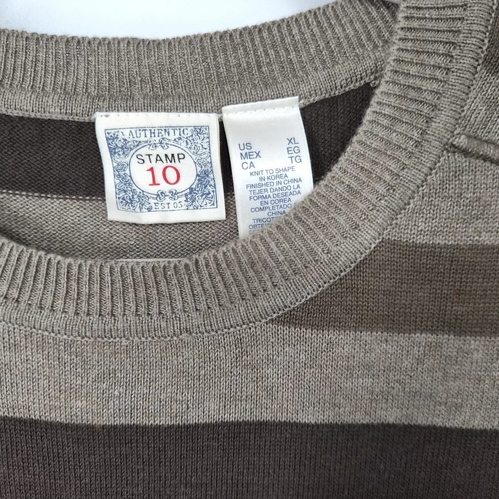Vintage Brown Striped XL Cotton Crewneck Sweater Earth Tone Y2K Grunge - Picture 3 of 8